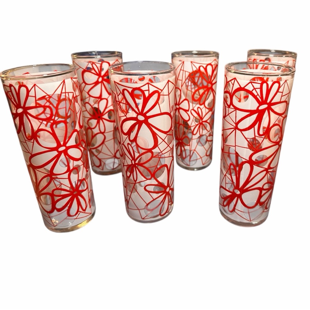 Set of 6 Vintage Dominion 10 ounce Floral Red and White High Ball Glasses (EUC) - Picture 10 of 10